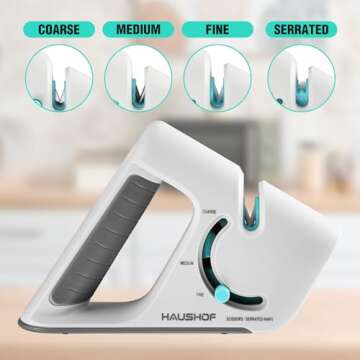 HAUSHOF 4-in-1 Knife Sharpener Tool, Premium 4-Stage Kitchen Knife Sharpeners for Scissors, Pocket k...