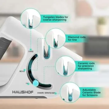 HAUSHOF 4-in-1 Knife Sharpener for All Types of Knives