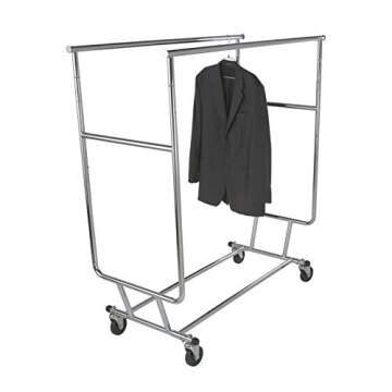 Econoco Double Hangrail Rolling Clothes Rack- Heavy Duty Collapsible Clothing Rack, Commercial Grade...