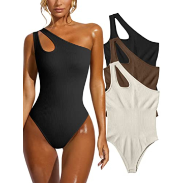OQQ Women's Stylish One Shoulder Bodysuit - Flattering Fit