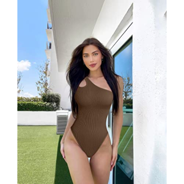OQQ Women's Stylish One Shoulder Bodysuit - Flattering Fit
