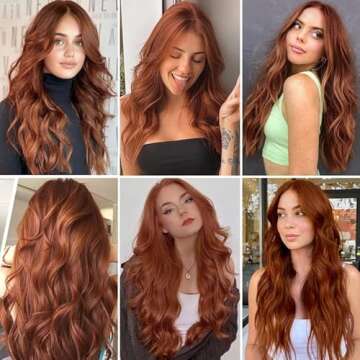 NAYOO Long Auburn Wavy Wig for Women 26 Inch Middle Part Curly Wavy Wig Natural Looking Synthetic Heat Resistant Fiber Wig for Daily Party Use (Auburn)
