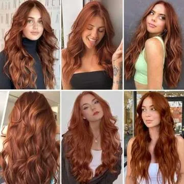 NAYOO Long Auburn Wavy Wig for Women 26 Inch Middle Part Curly Wavy Wig Natural Looking Synthetic Heat Resistant Fiber Wig for Daily Party Use (Auburn)