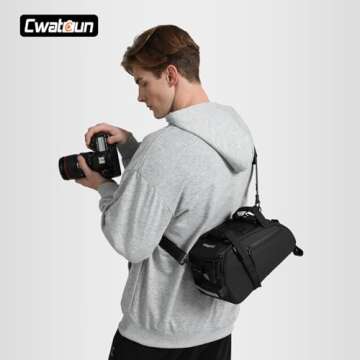 Cwatcun Camera Bag Crossbody, Small Camera Bag Sling for Photographers, Waterproof Shockproof Travel Camera Crossbody Bag for with Tripod Holder for Canon Nikon Sony SLR DSLR Mirrorless Camera