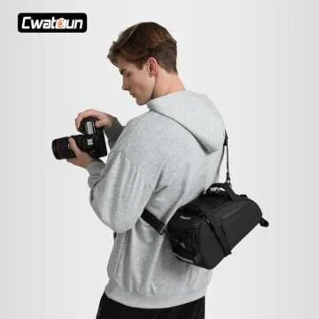 Cwatcun Camera Bag Crossbody, Small Camera Bag Sling for Photographers, Waterproof Shockproof Travel Camera Crossbody Bag for with Tripod Holder for Canon Nikon Sony SLR DSLR Mirrorless Camera