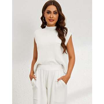 Himosyber Women's Solid Sleeveless Vest Mock Neck Cap Sleeve Knitwear Sweater Tops (White-S)