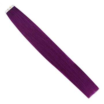 Tape in Hair Extensions Adhesive Tape in Human Hair Purple 24 Inch Straight Hair Tape In Extensions 25 Grams Per Set Glue In Real Hair Tape on Hair Extensions