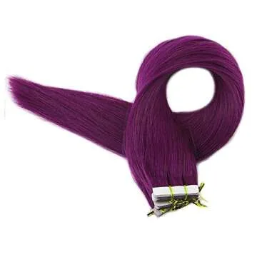 Tape in Hair Extensions Adhesive Tape in Human Hair Purple 24 Inch Straight Hair Tape In Extensions 25 Grams Per Set Glue In Real Hair Tape on Hair Extensions