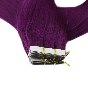 Tape in Hair Extensions Adhesive Tape in Human Hair Purple 24 Inch Straight Hair Tape In Extensions 25 Grams Per Set Glue In Real Hair Tape on Hair Extensions
