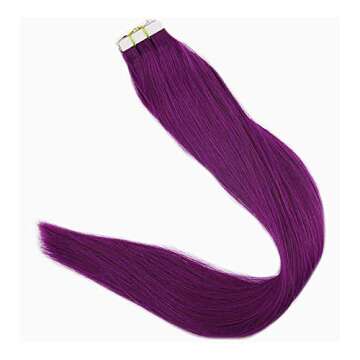 Tape in Hair Extensions Adhesive Tape in Human Hair Purple 24 Inch Straight Hair Tape In Extensions 25 Grams Per Set Glue In Real Hair Tape on Hair Extensions