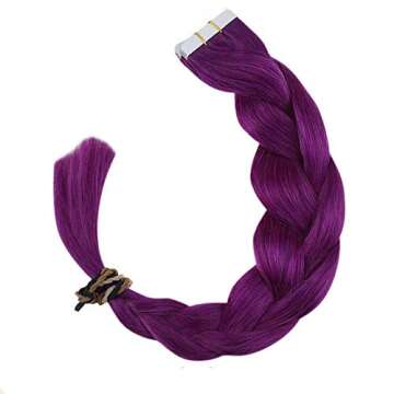 Tape in Hair Extensions Adhesive Tape in Human Hair Purple 24 Inch Straight Hair Tape In Extensions 25 Grams Per Set Glue In Real Hair Tape on Hair Extensions