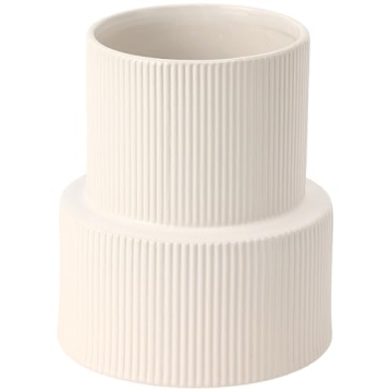 YANWE1 White Ribbed Ceramic Flower Vase Perfect for Decor