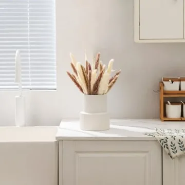 YANWE1 White Ribbed Ceramic Flower Vase Perfect for Decor