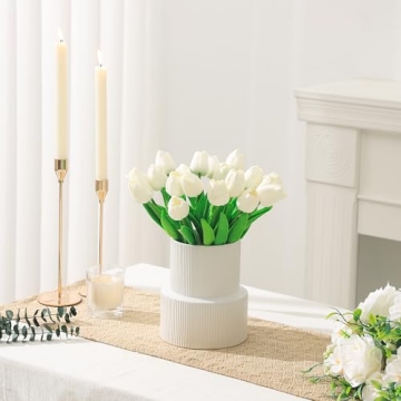 YANWE1 White Ribbed Ceramic Flower Vase Perfect for Decor