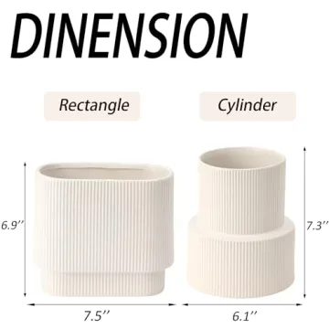 YANWE1 White Ribbed Ceramic Flower Vase Perfect for Decor