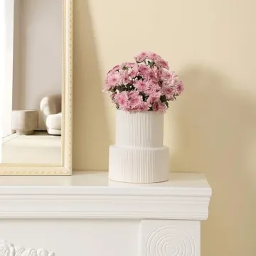 YANWE1 White Ribbed Ceramic Flower Vase Perfect for Decor