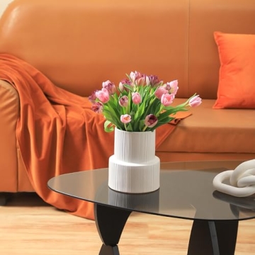 YANWE1 White Ribbed Ceramic Flower Vase Perfect for Decor