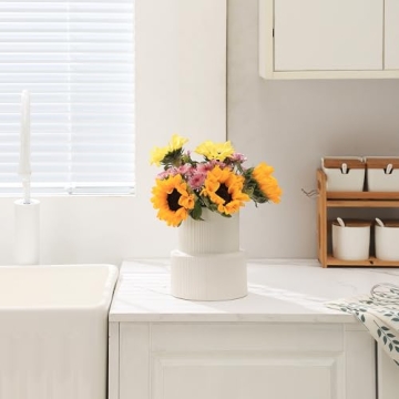 YANWE1 White Ribbed Ceramic Flower Vase Perfect for Decor