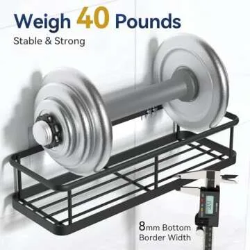 YASONIC Shower Caddy Adhesive, No Drill Bathroom Shower Organizers, with Removable Hooks, Rust Proof Shower Shelves, Wall-Mounted Shower Holder, Black, 2 Pack