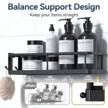 YASONIC Shower Caddy Adhesive, No Drill Bathroom Shower Organizers, with Removable Hooks, Rust Proof Shower Shelves, Wall-Mounted Shower Holder, Black, 2 Pack