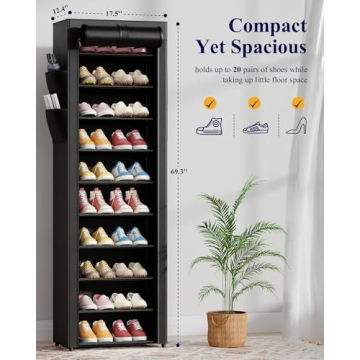 Kitsure Shoe Rack - 10-Tier Organizer with Dust Cover