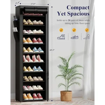 Kitsure Shoe Rack - 10-Tier Organizer with Dust Cover