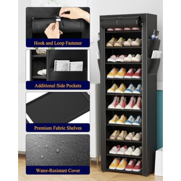 Kitsure Shoe Rack - 10-Tier Organizer with Dust Cover