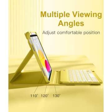 Hamile for iPad 10th Generation Case with Keyboard 10.9 Inch - 7 Colors Backlit Wireless Detachable Folio Keyboard Cover with Pencil Holder for New iPad 10th Gen 2022 (Yellow)