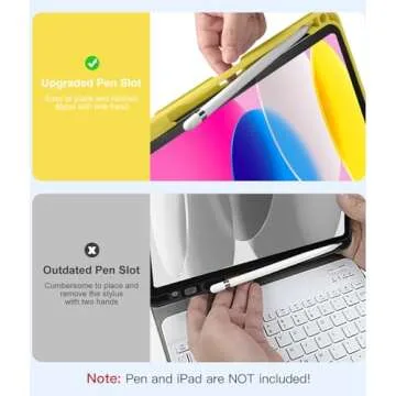 Hamile for iPad 10th Generation Case with Keyboard 10.9 Inch - 7 Colors Backlit Wireless Detachable Folio Keyboard Cover with Pencil Holder for New iPad 10th Gen 2022 (Yellow)