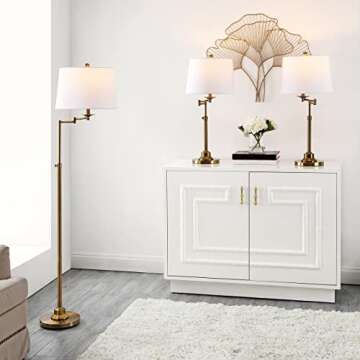 SAFAVIEH Lighting Collection Nadia Contemporary Gold Swing Arm Floor & Table Lamp Set of 3 (LED Bulbs Included)