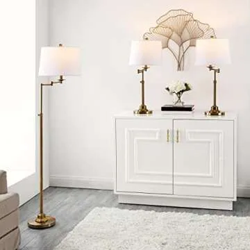 SAFAVIEH Lighting Collection Nadia Contemporary Gold Swing Arm Floor & Table Lamp Set of 3 (LED Bulbs Included)
