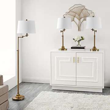 SAFAVIEH Lighting Collection Nadia Contemporary Gold Swing Arm Floor & Table Lamp Set of 3 (LED Bulbs Included)