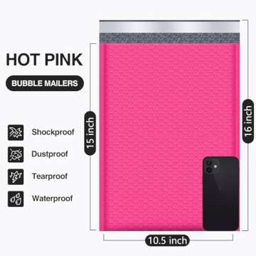 UCGOU Bubble Mailers 10.5x16 Inch Hot Pink 25 Pack Poly Padded Envelopes Large #5 Mailing Packages O...