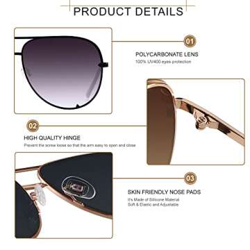 ANDWOOD Oversized Aviator Sunglasses for Women Big Large UV Protection Fashion Sun glasses Double Bridge 2 Pack Fade Mirrored Rose Gold Shades