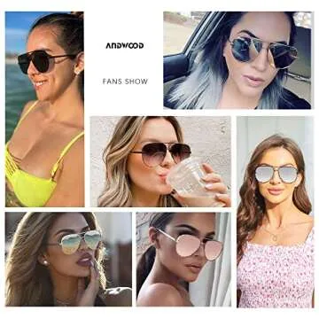 ANDWOOD Oversized Aviator Sunglasses for Women Big Large UV Protection Fashion Sun glasses Double Bridge 2 Pack Fade Mirrored Rose Gold Shades