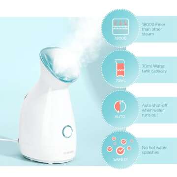 Colorfarm Facial Steamer Nano Ionic: Face Steamer Humidifier Hot Mist Home Sauna Spa - Deep Cleaning Unclogs Pores for Women Men Sinuses Moisturizing