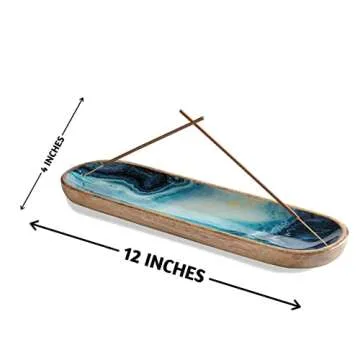 Folkulture Incense Holder for Sticks or Incense Burner | Insence-Stick Holder for Men or Her, Modern Ash Catcher or Insense for Table Décorations, Wooden Incense Tray for Sticks, Mango Wood -Blue