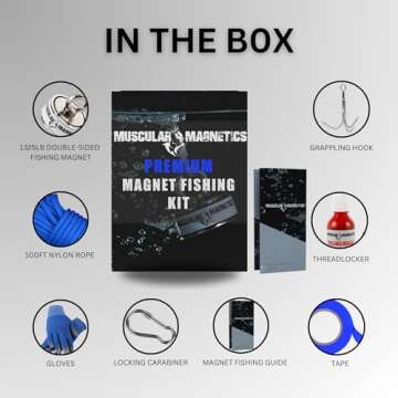 1325lb Double Sided Fishing Magnet Bundle Pack - Includes 6mm 100ft High Strength Nylon Rope with Carabiner, Non-Slip Nylon Gloves, Threadlocker, Grappling Hook & Tape (Complete Kit)
