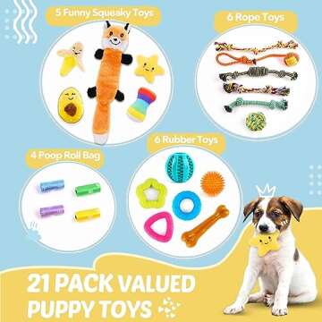 LOYEE Puppy Toys 21 Pack, Small Dog Chew Toys with Rope Toys for Teething Pet Cute Squeak Toy with T...