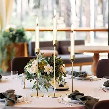 Gold Taper Candle Holder Set of 6, Brass Gold Tall Candlestick Holders, Metal Vintage Candle Stickers Long Holder Set, Pillar Decorative Candle Holder Fits 3/4 Inch Candle