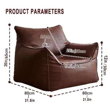SARUEL Bean Bag Chair Bean Bag Cover Luxury Single Lazy Sofa Cover PU Faux Suede Leather Bean Bag Pouf Chair for Bedroom Living Room Garden, Without Filling Bean Bag Cover