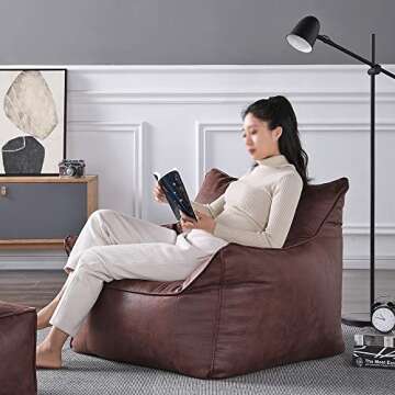 SARUEL Bean Bag Chair Bean Bag Cover Luxury Single Lazy Sofa Cover PU Faux Suede Leather Bean Bag Pouf Chair for Bedroom Living Room Garden, Without Filling Bean Bag Cover