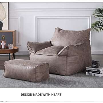 SARUEL Bean Bag Chair Bean Bag Cover Luxury Single Lazy Sofa Cover PU Faux Suede Leather Bean Bag Pouf Chair for Bedroom Living Room Garden, Without Filling Bean Bag Cover