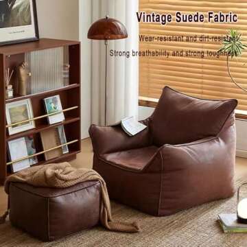 SARUEL Bean Bag Chair Bean Bag Cover Luxury Single Lazy Sofa Cover PU Faux Suede Leather Bean Bag Pouf Chair for Bedroom Living Room Garden, Without Filling Bean Bag Cover