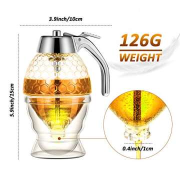 Acrylic Honey Dispenser with Stand Comb Shaped Honey Pot, No Drip Syrup and Sugar Jar Pot with High Capacity Pourer Dispenser