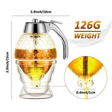 Acrylic Honey Dispenser with Stand Comb Shaped Honey Pot, No Drip Syrup and Sugar Jar Pot with High Capacity Pourer Dispenser