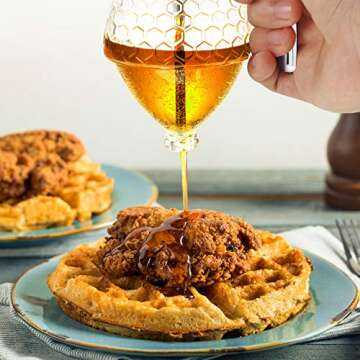 Acrylic Honey Dispenser with Stand Comb Shaped Honey Pot, No Drip Syrup and Sugar Jar Pot with High Capacity Pourer Dispenser