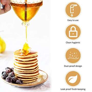 Acrylic Honey Dispenser with Stand Comb Shaped Honey Pot, No Drip Syrup and Sugar Jar Pot with High Capacity Pourer Dispenser
