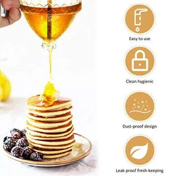 Acrylic Honey Dispenser with Stand Comb Shaped Honey Pot, No Drip Syrup and Sugar Jar Pot with High Capacity Pourer Dispenser