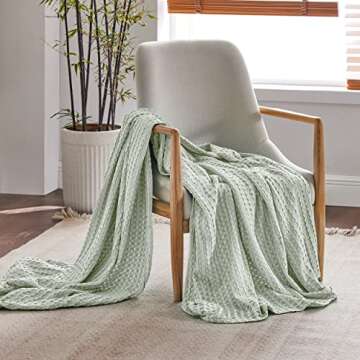 Bedsure Cooling Cotton Waffle Weave Blanket - Lightweight Breathable Blanket of Rayon Derived from B...